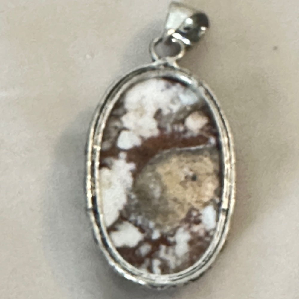 925 Sterling Silver Plated Wild Horse Jasper Pendant, Oval, Fair /Good Condition - Picture 8 of 9